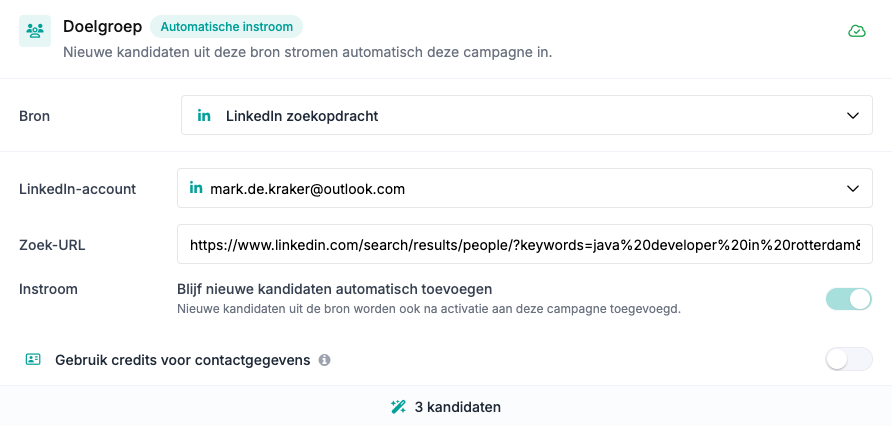 Doelgroep instellen vanuit een LinkedIn-zoekopdracht in NIXZ